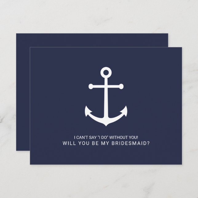 Nautical Navy Blue Anchor Bridesmaid Proposal Invitation (Front/Back)