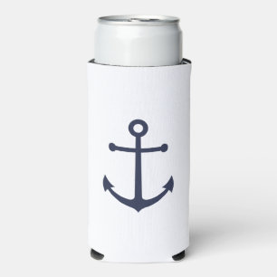 Nautical Navy Blue Anchor Can Cooler