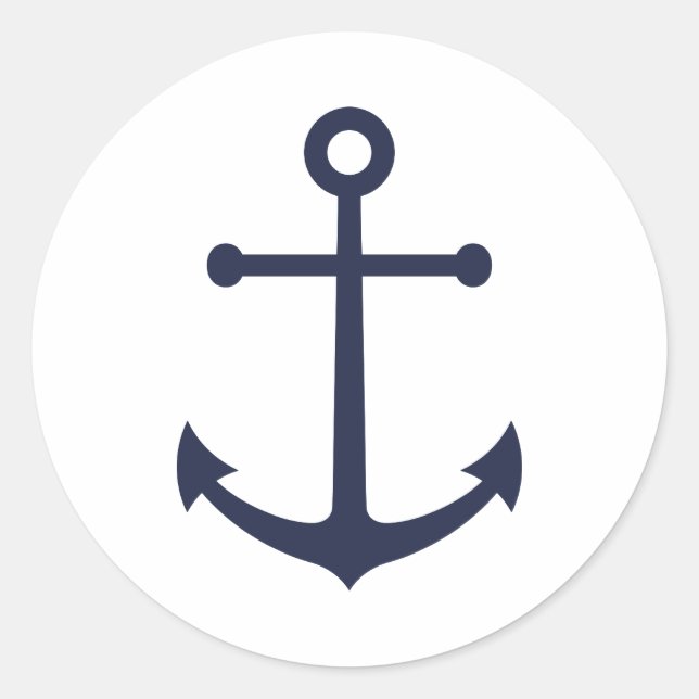 Nautical Navy Blue Anchor Classic Round Sticker (Front)