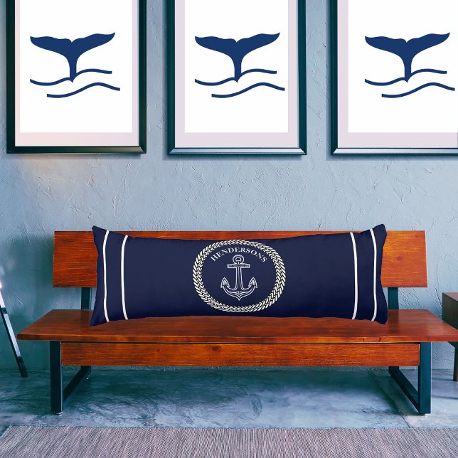 Nautical Navy Blue Anchor Coastal Monogram  Beach  Body Cushion (Creator Uploaded)