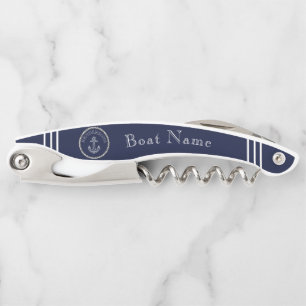 Nautical Navy Blue Anchor Coastal Monogram Corkscrew