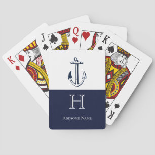 Nautical Navy Blue Anchor Coastal Monogrammed Play Playing Cards