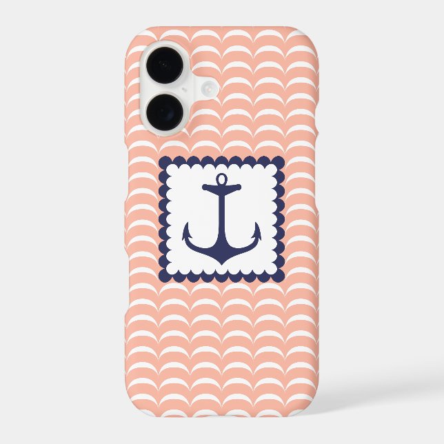 Nautical Navy Blue Anchor Coral Pink Waves (Back)