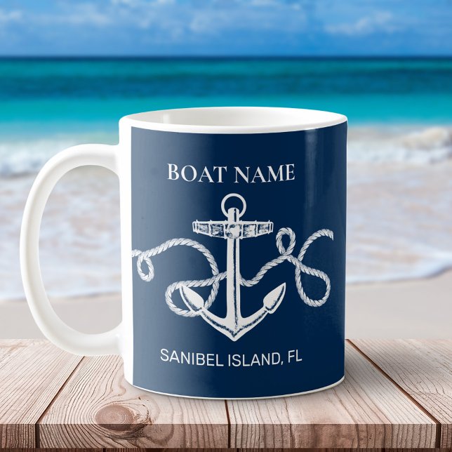 Nautical Navy Blue Anchor Custom Boat Name Coffee Mug (Creator Uploaded)