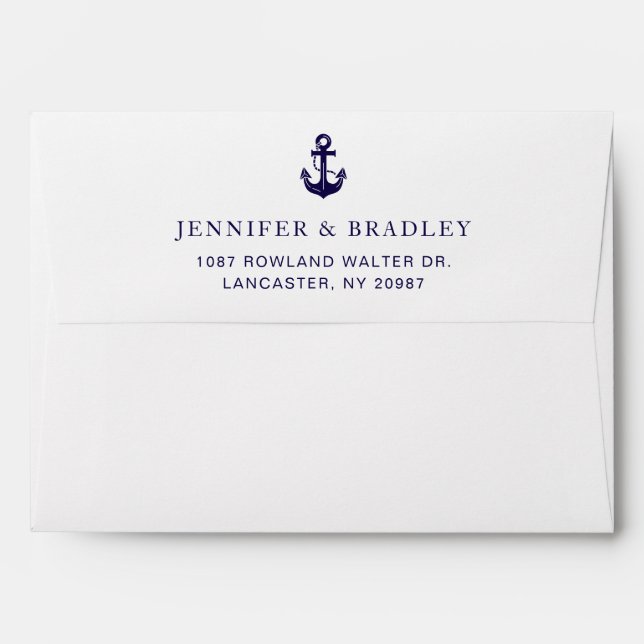 Nautical Navy Blue Anchor Custom Return Address Envelope (Back (Top Flap))