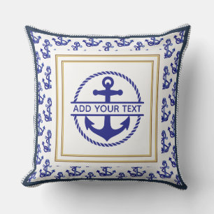 Nautical Navy Blue Anchor Customisable Name Cushion
