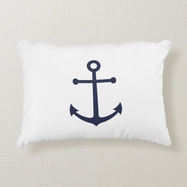 Nautical Navy Blue Anchor Decorative Cushion (Front)