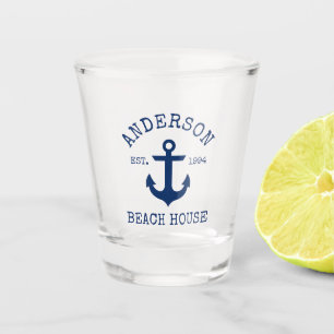 Nautical Navy Blue Anchor Family Beach House Shot Glass