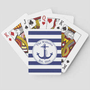 Nautical Navy Blue Anchor Family Name Playing Cards
