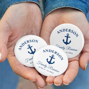 Nautical Navy Blue Anchor Family Reunion 6 Cm Round Badge