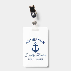 Nautical Navy Blue Anchor Family Reunion Clip ID Badge