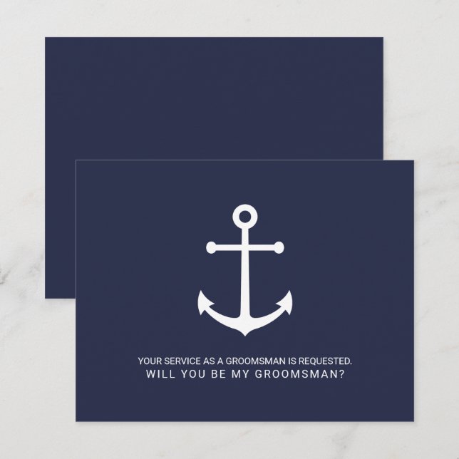Nautical Navy Blue Anchor Groomsmen Proposal Invitation (Front/Back)