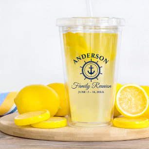 Nautical Navy Blue Anchor Helm Family Reunion Acrylic Tumbler