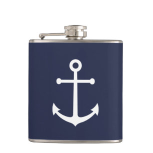 Nautical Navy Blue Anchor Hip Flask