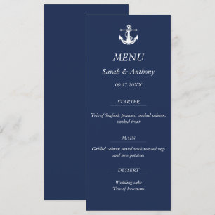 Nautical Navy Blue Anchor Modern Wedding Food  Menu
