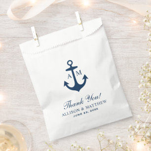 Nautical Navy Blue Anchor Monogram Wedding Favour Bags