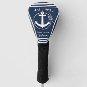 Nautical Navy Blue Anchor Mr and Mrs Golf Head Cover