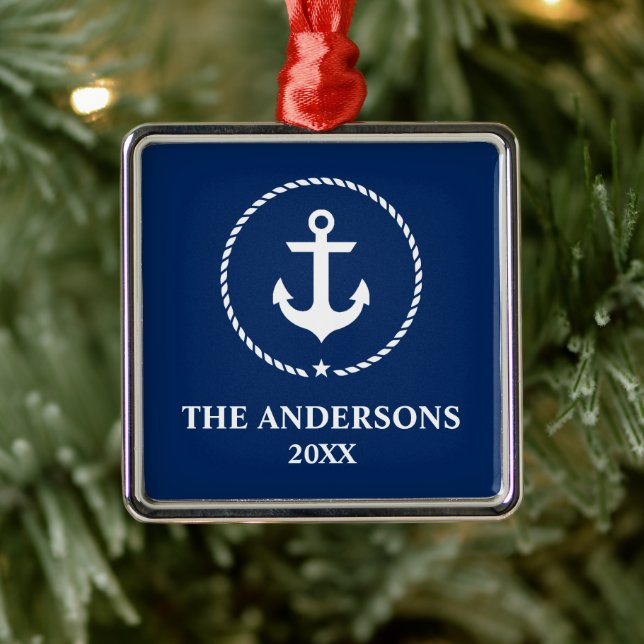 Nautical Navy Blue Anchor Name Year Metal Tree Decoration (Tree)