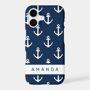 Nautical navy blue anchor pattern personalised