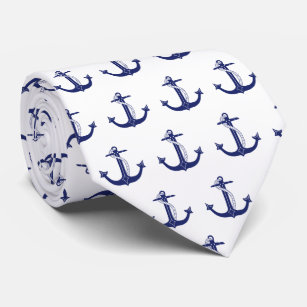 Nautical Navy Blue Anchor Pattern Tie