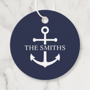 Nautical Navy Blue Anchor Personalised Family Name Favour Tags