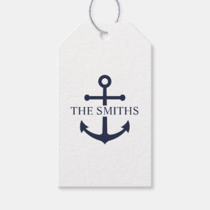 Nautical Navy Blue Anchor Personalised Family Name Gift Tags