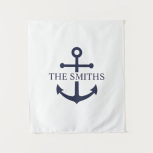 Nautical Navy Blue Anchor Personalised Family Name Tapestry