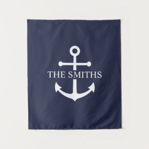 Nautical Navy Blue Anchor Personalised Family Name Tapestry