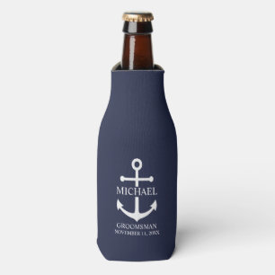 Nautical Navy Blue Anchor Personalised Groomsmen Bottle Cooler