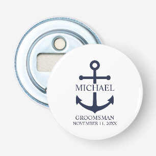 Nautical Navy Blue Anchor Personalised Groomsmen Bottle Opener