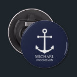 Nautical Navy Blue Anchor Personalised Groomsmen Bottle Opener<br><div class="desc">Nautical Personalised Groomsmen Gift
This design features white anchor and personalised groomsman's name with title in white classic serif font style on navy blue background.

Also perfect for best man,  father of the bride and more.</div>