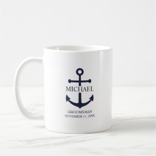 Nautical Navy Blue Anchor Personalised Groomsmen Coffee Mug