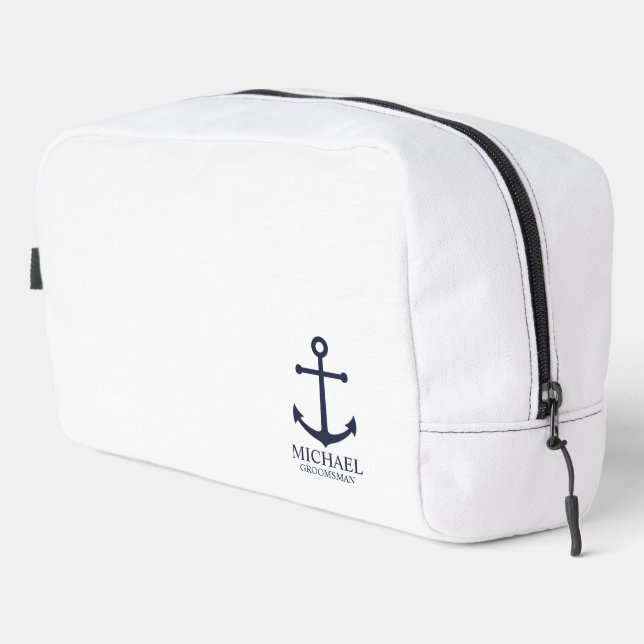 Nautical Navy Blue Anchor Personalised Groomsmen Dopp Kit (Right Corner)