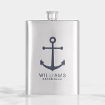 Nautical Navy Blue Anchor Personalised Groomsmen Hip Flask<br><div class="desc">Modern Minimalist Nautical Navy Blue Anchor Personalised Groomsmen Classic Flask
featuring navy blue anchor and personalised groomsman's name with title in navy blue modern sans serif font style.

Also perfect for best man,  father of the bride and more.</div>