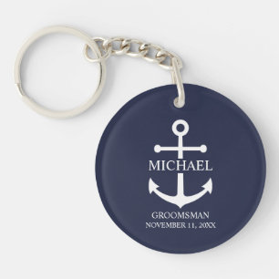 Nautical Navy Blue Anchor Personalised Groomsmen Key Ring