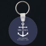 Nautical Navy Blue Anchor Personalised Groomsmen Key Ring<br><div class="desc">This personalised gift features a white anchor design with your groomsman’s name and title in a classic white serif font on navy blue background. A thoughtful keepsake for nautical weddings, beach weddings, or coastal celebrations. Perfect as a personalised gift for groomsmen, best man, father of the bride, or anyone special...</div>
