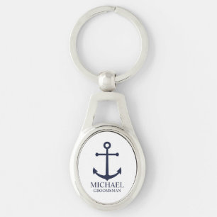 Nautical Navy Blue Anchor Personalised Groomsmen Key Ring