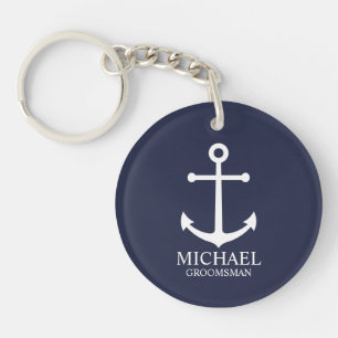 Nautical Navy Blue Anchor Personalised Groomsmen Key Ring