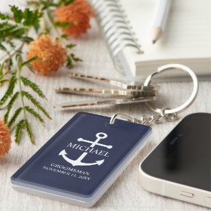 Nautical Navy Blue Anchor Personalised Groomsmen Key Ring