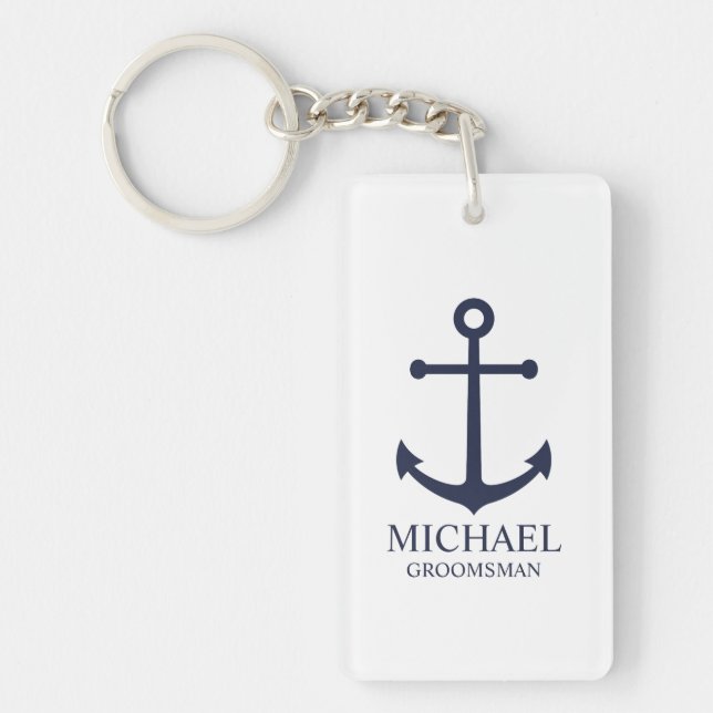 Nautical Navy Blue Anchor Personalised Groomsmen Key Ring (Front)