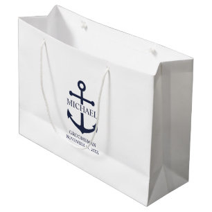Nautical Navy Blue Anchor Personalised Groomsmen Large Gift Bag
