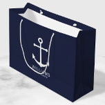 Nautical Navy Blue Anchor Personalised Groomsmen Large Gift Bag<br><div class="desc">Modern Minimalist Nautical Navy Blue Anchor Personalised Groomsmen Gift Bag featuring white anchor and personalised groomsman's name with title in white modern sans serif font style on navy blue background. Also perfect for best man, father of the bride, ring bearer, maid of honour, flower girl, mother of the bride and...</div>