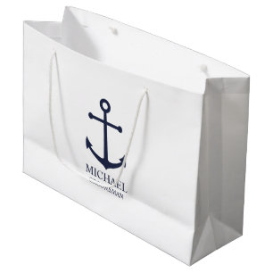 Nautical Navy Blue Anchor Personalised Groomsmen Large Gift Bag