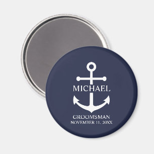 Nautical Navy Blue Anchor Personalised Groomsmen Magnet