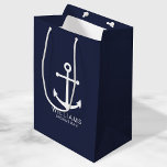 Nautical Navy Blue Anchor Personalised Groomsmen Medium Gift Bag<br><div class="desc">Modern Minimalist Nautical Navy Blue Anchor Personalised Groomsmen Gift Bag featuring white anchor and personalised groomsman's name with title in white modern sans serif font style on navy blue background. Also perfect for best man, father of the bride, ring bearer, maid of honour, flower girl, mother of the bride and...</div>