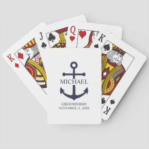 Nautical Navy Blue Anchor Personalised Groomsmen Playing Cards