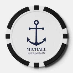 Nautical Navy Blue Anchor Personalised Groomsmen Poker Chips