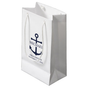 Nautical Navy Blue Anchor Personalised Groomsmen Small Gift Bag