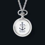 Nautical Navy Blue Anchor Personalised Groomsmen Watch<br><div class="desc">Nautical Personalised Groomsmen Gift
This design features navy blue anchor and personalised groomsman's name with title in navy blue classic serif font style on white background.

Also perfect for best man,  father of the bride and more.</div>