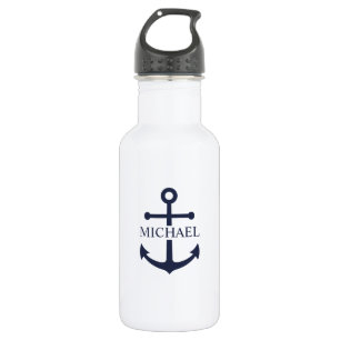 Nautical Navy Blue Anchor Personalised Name 532 Ml Water Bottle
